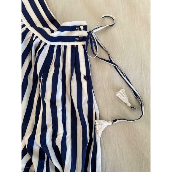 Eva Mendes Striped Maxi Skirt XL Navy White Flowy Tassel Tie Waist - Picture 4 of 7